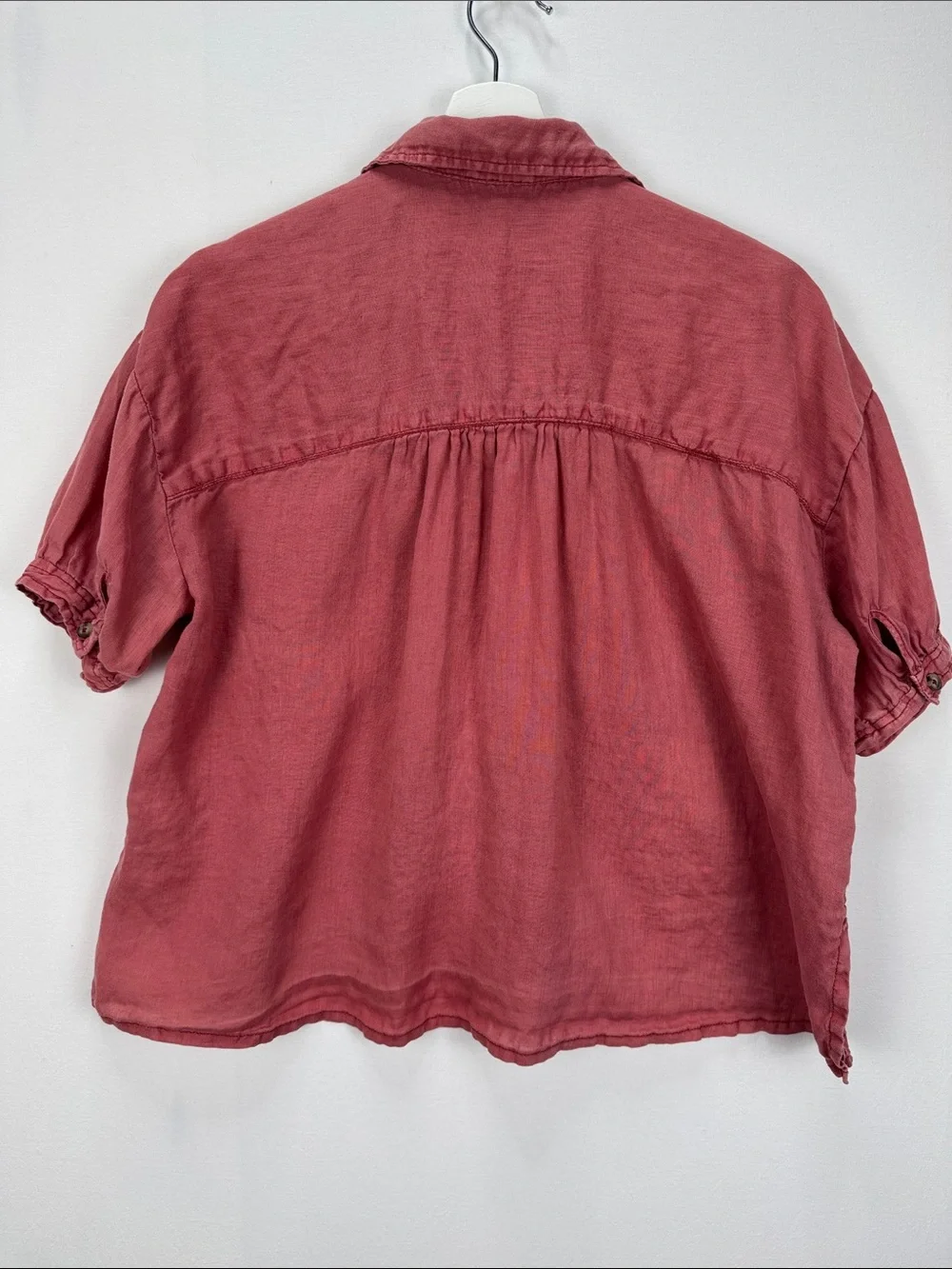 Pilcro Anthropologie Linen Button Front Puff Sleeve Blouse Dusty Rose Small